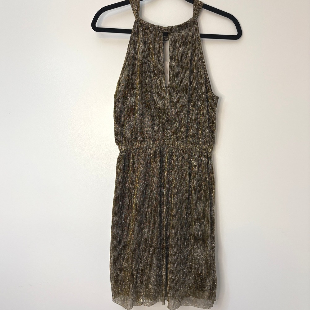 H&M Divided Gold Metallic Halter Dress Keyhole‎ Party NYE